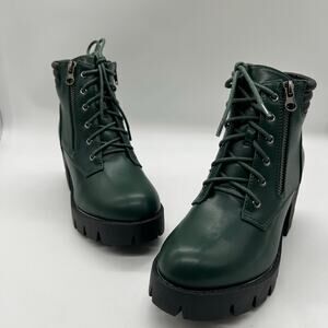 Allegra K‎ Boots Womens 7 Green Round Toe Block Chunky Heel Combat Boots NEW